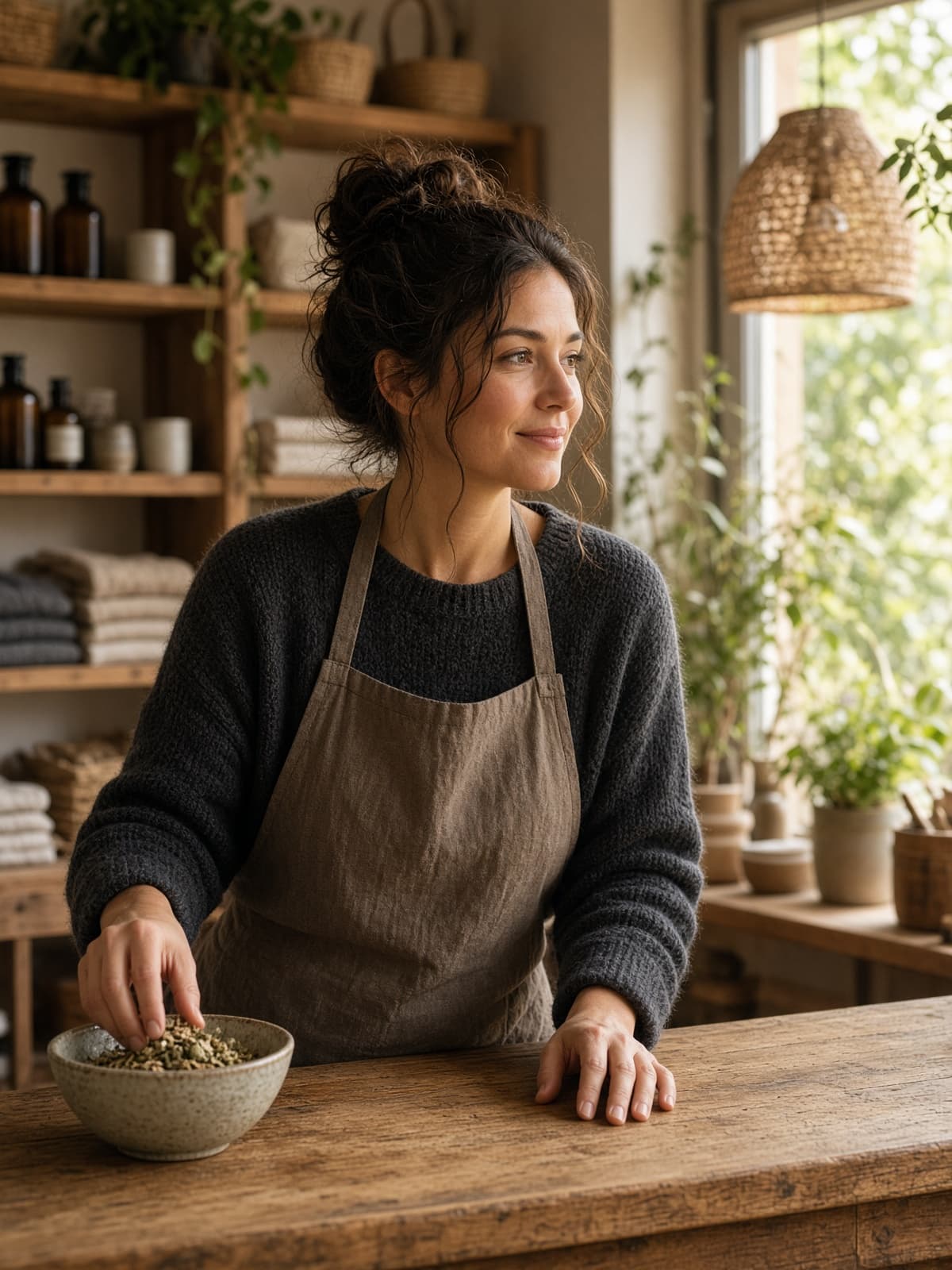 Editorial image of a person at a local business counter.